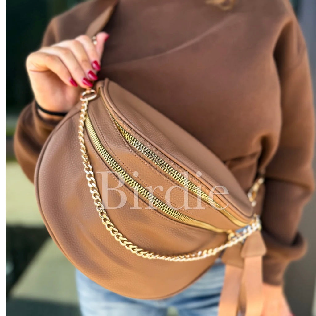Birdie PREORDER Camel Double Zipper Crossbody Bag