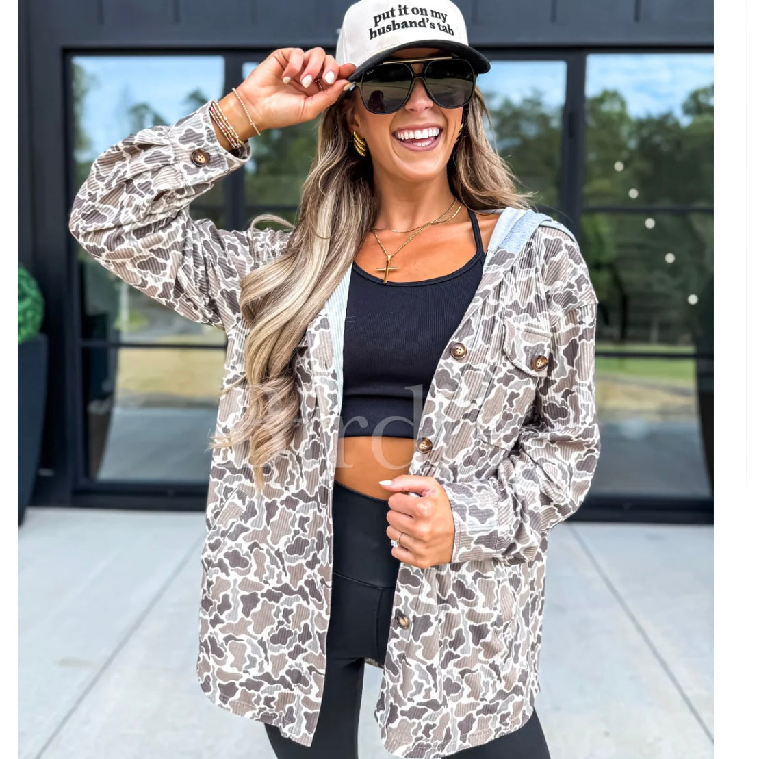 BIRDIE PREORDER Ribbed Shacket with Gray Hood in Duck Camo