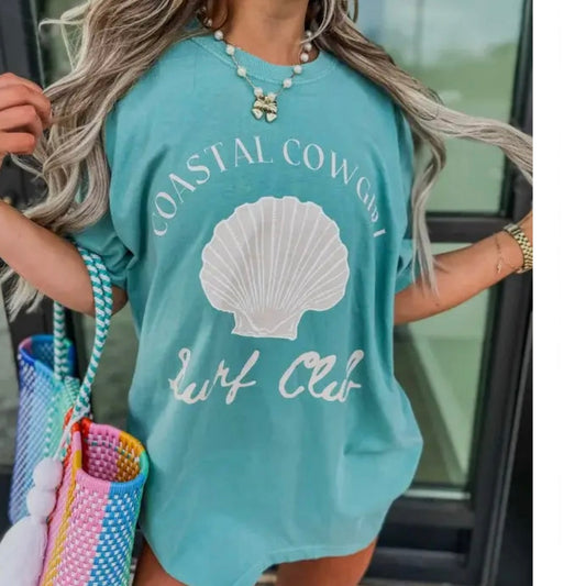 Coastal Cowgirl Surf Club Seafoam Graphic Tee ready to ship