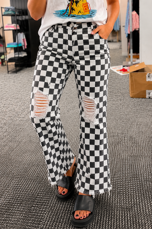 Checkered Cropped Jeans pre order