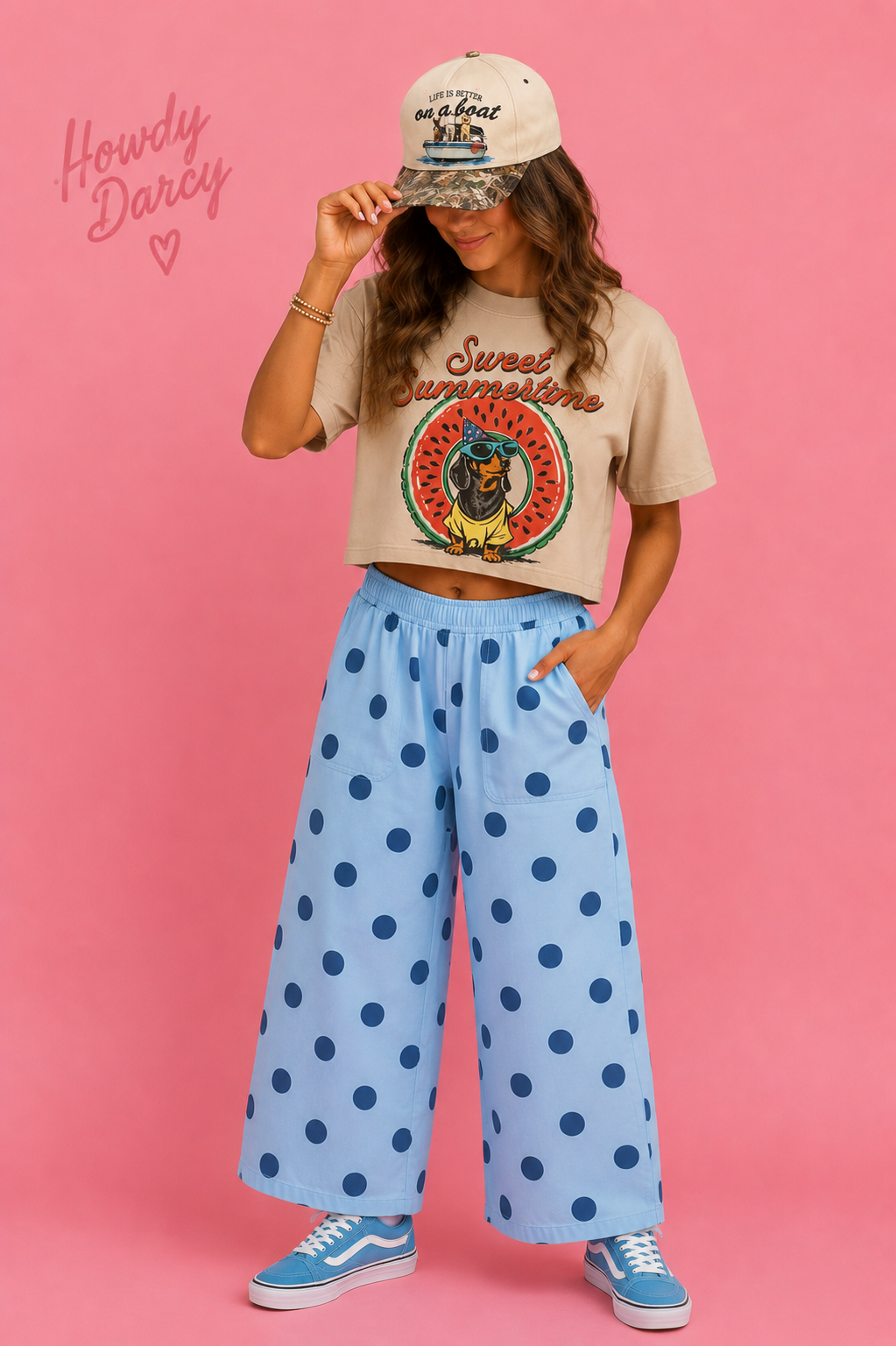 Sky Blue Polka Dot Elastic Waist Pocketed Wide Leg Pants pre order