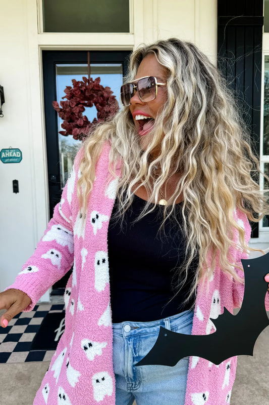 Pink ghost HALLOWEEN CLOUD CARDIGANS ready to ship!