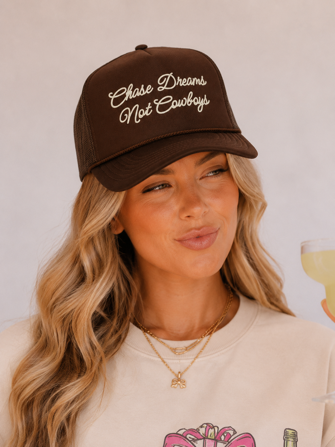 Chase Dreams Script Hat- Brown