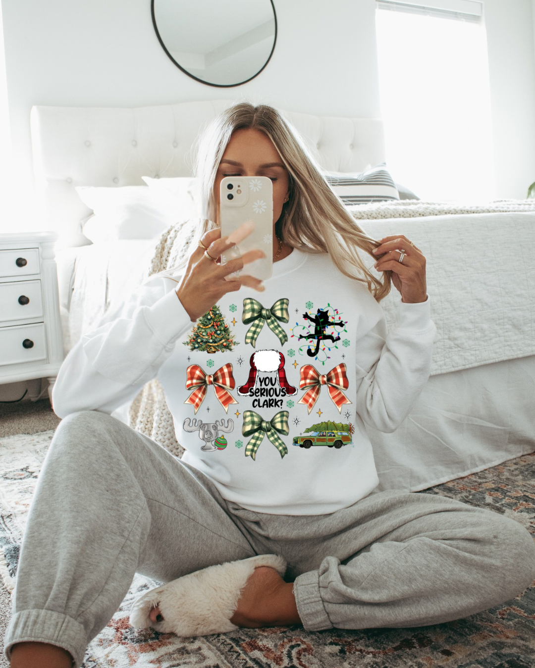 Are You Serious Clark Graphic Crewneck on White