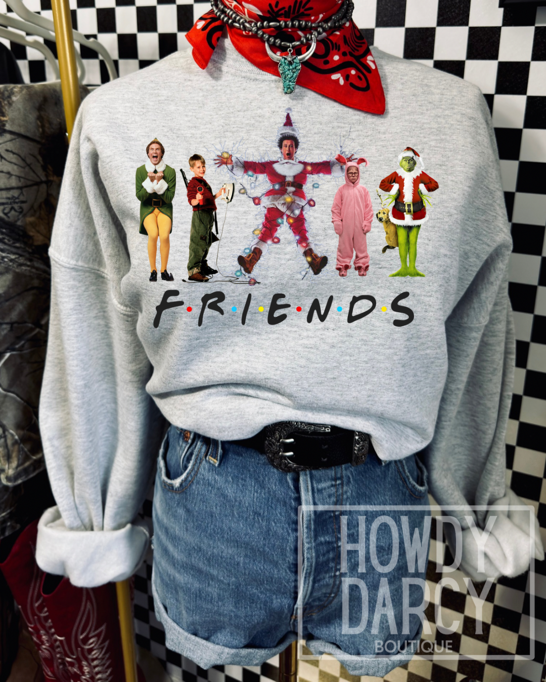 Christmas Friends Cropped Crewneck Graphic on Sport Gray