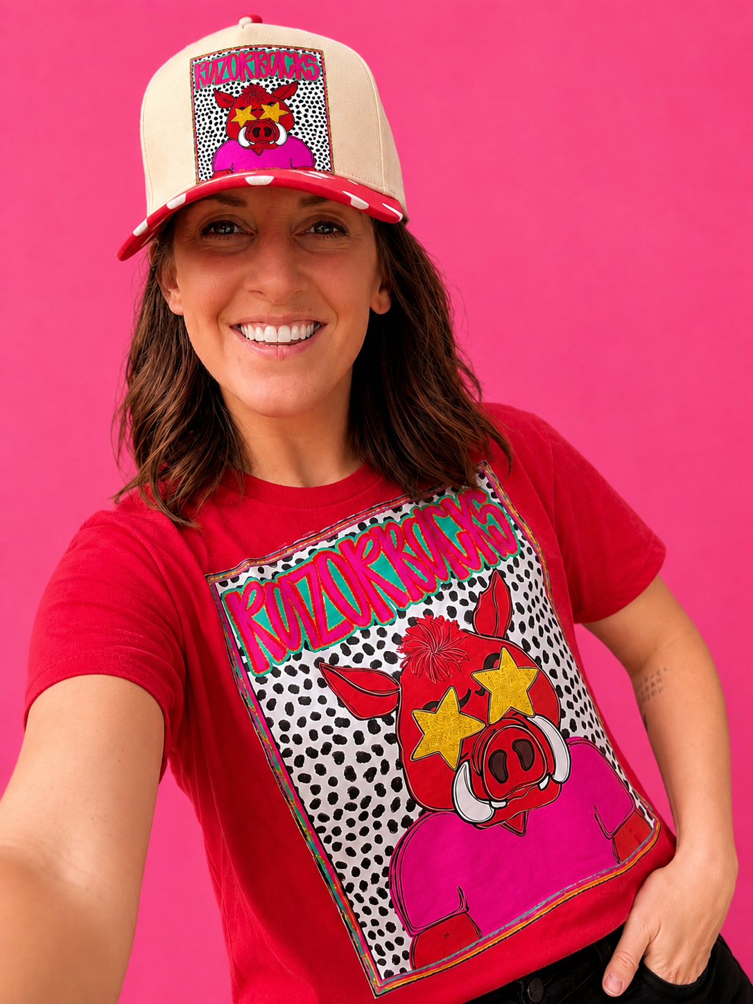 Razorback preppy red polka dot hat