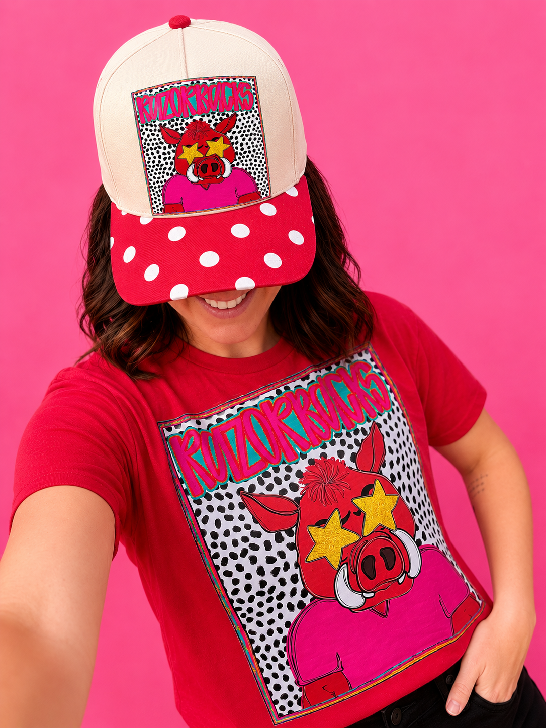 Razorback preppy red polka dot hat