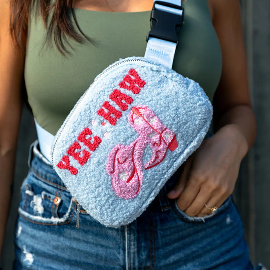 Adjustable Belt Bag - Western Cowgirl "Yee Haw" - Light Blue