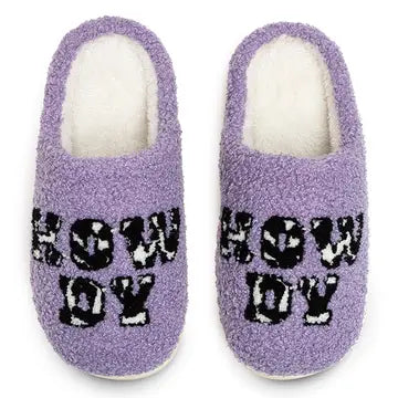 Indoor / Outdoor Slippers - Cow Print "Howdy" - Purple