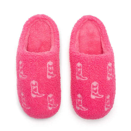 Indoor / Outdoor Slippers - White Cowgirl Boots - Pink