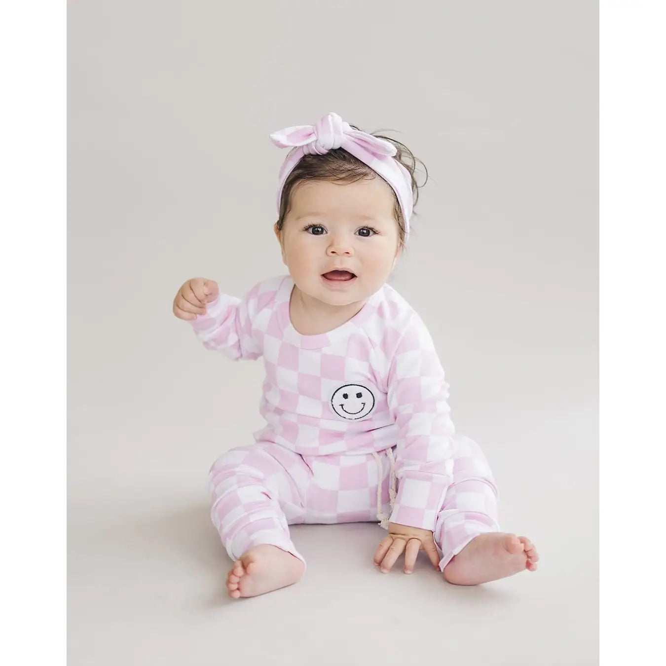 Checkered Smiley Lounge Set | Pink