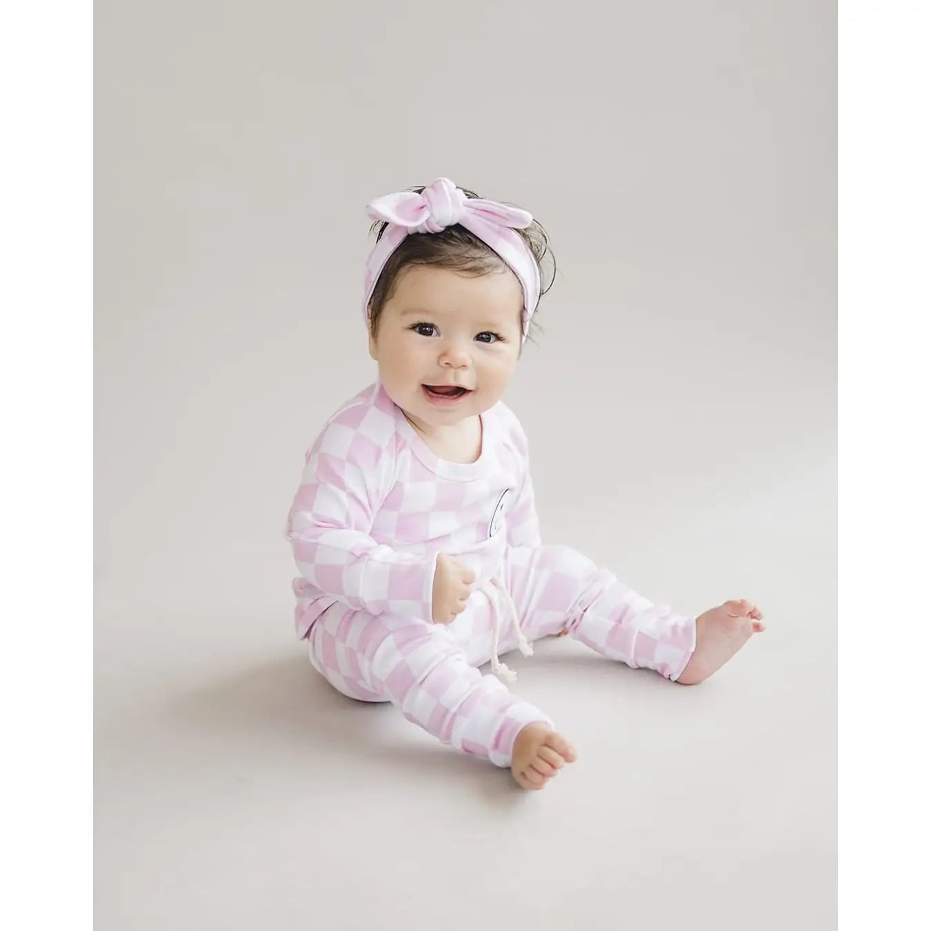 Checkered Smiley Lounge Set | Pink