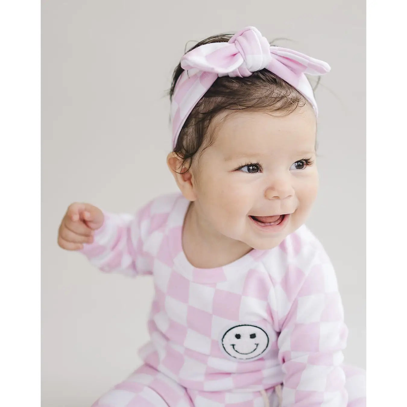 Checkered Smiley Lounge Set | Pink