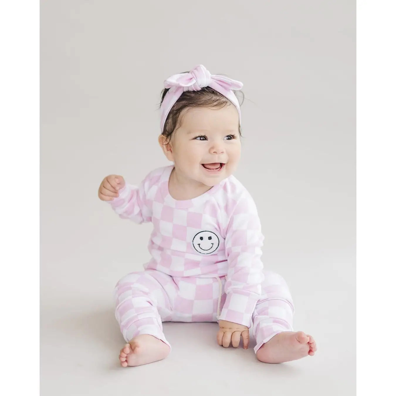 Checkered Smiley Lounge Set | Pink