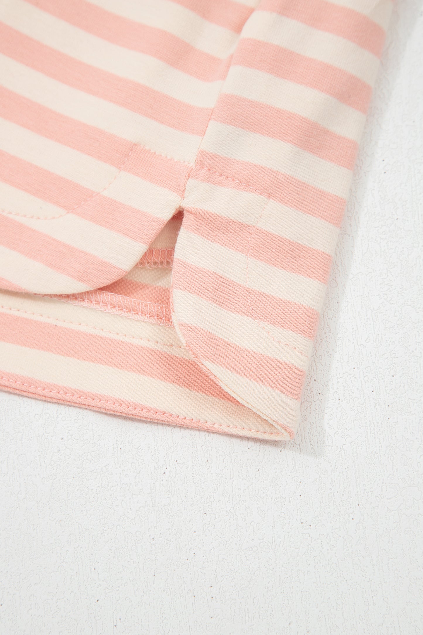 Sky Blue Stripe Contrast Neck Loose Tee and Drawstring Shorts Set