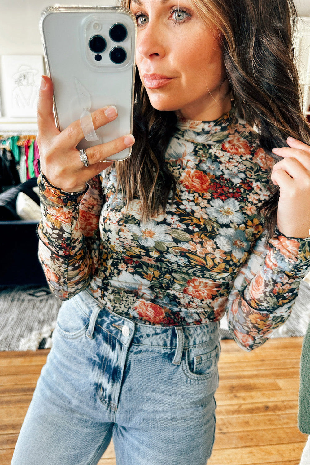 Sierra Floral Long Sleeve Mesh Blouse