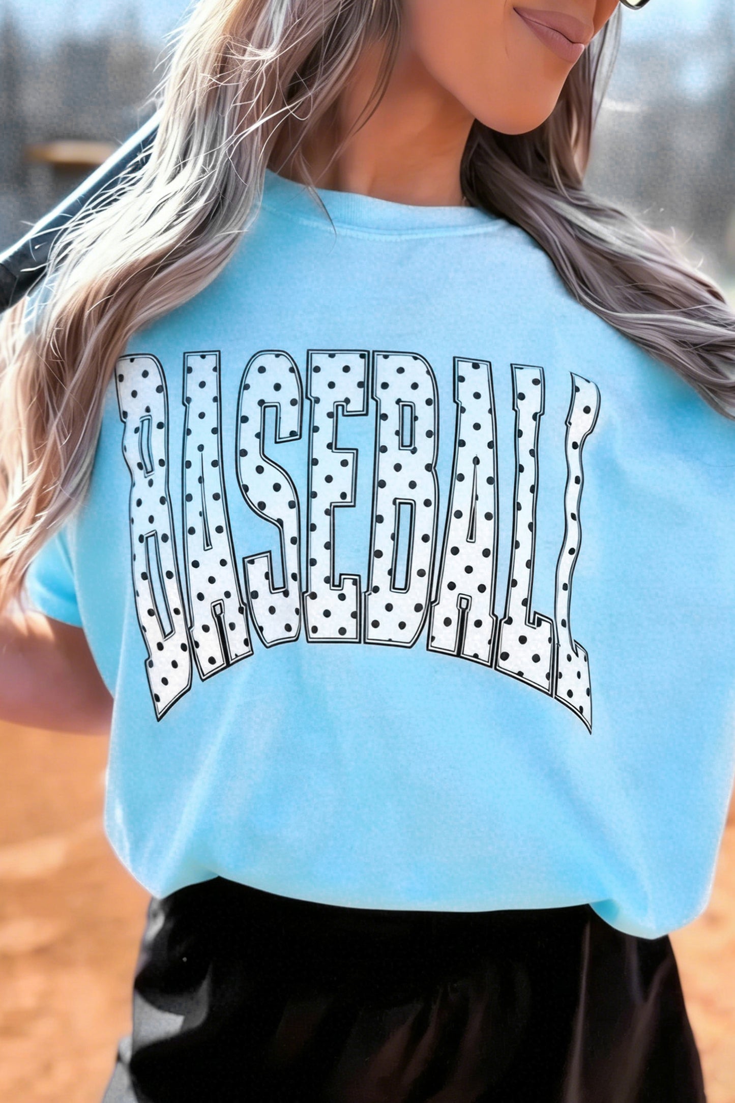 l BASEBALL Polka Dot Lettering Print T Shirt