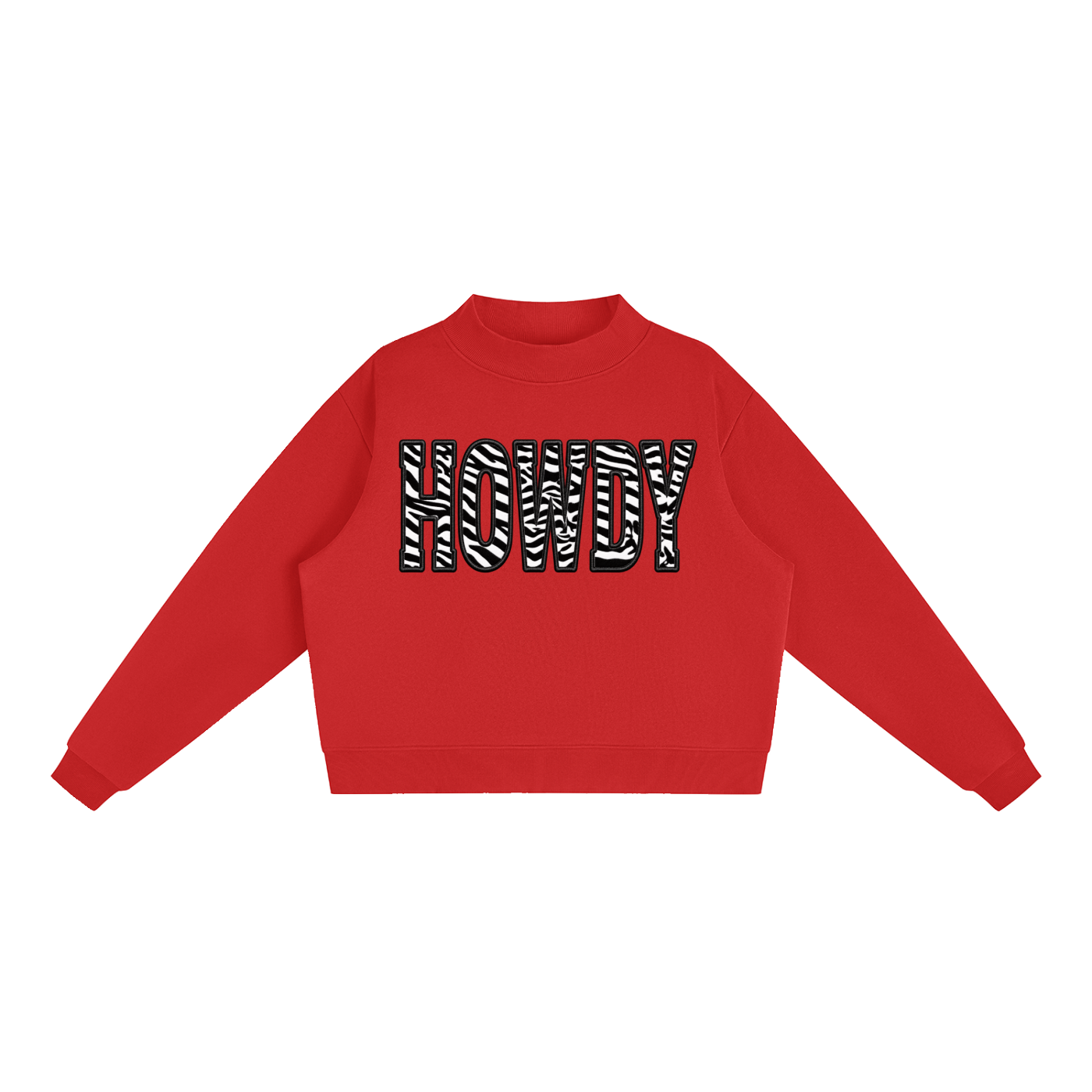 Howdy Zebra fleece Mock-Neck Crew Sweatshirt