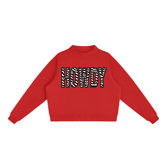 Howdy Zebra fleece Mock-Neck Crew Sweatshirt