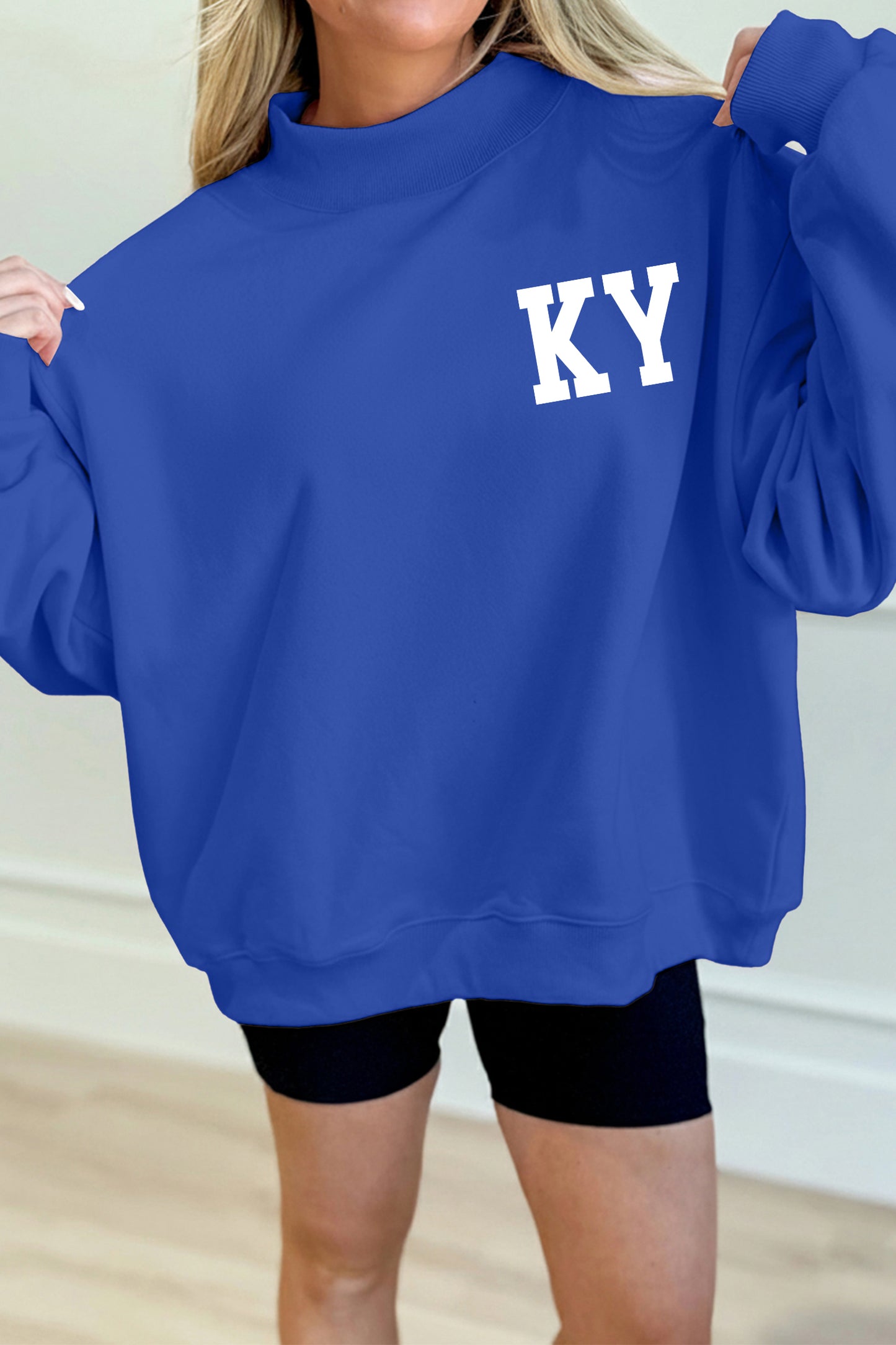 Dark Blue KY KENTUCKY Printed Mock Neck Sweatshirt