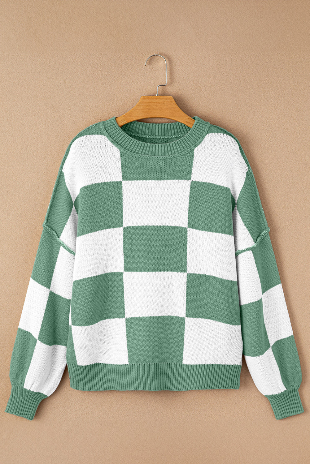 Rosy Checkered Bishop Sleeve Sweater