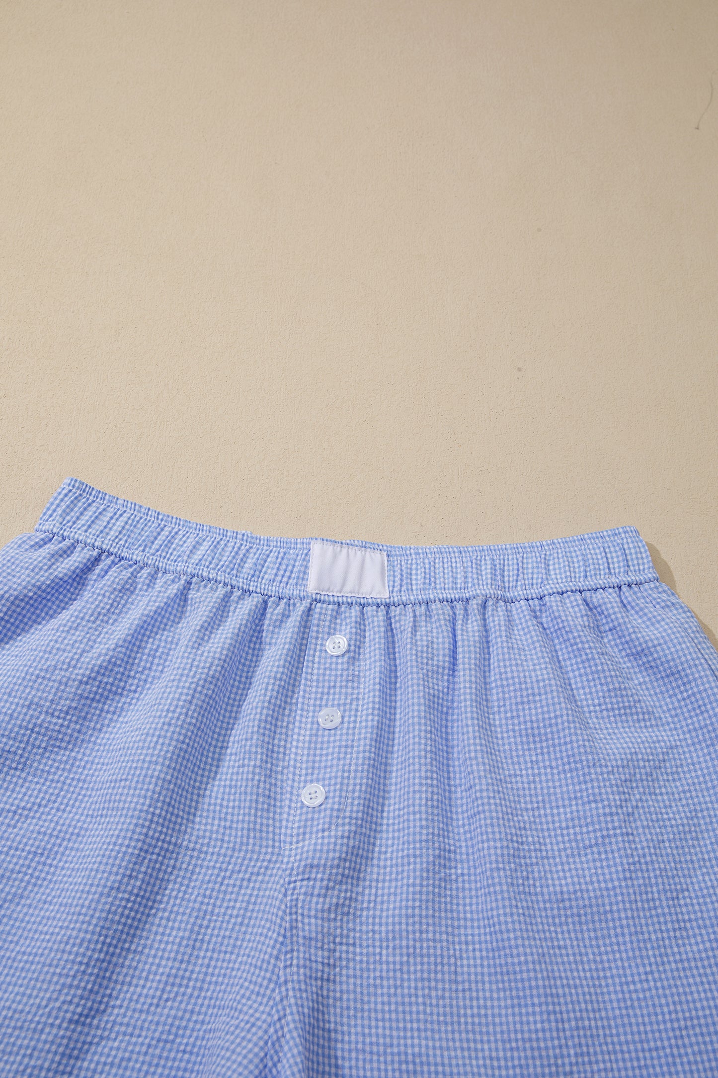 Green Gingham Plaid Button Detail Lace Trim Boxer Shorts