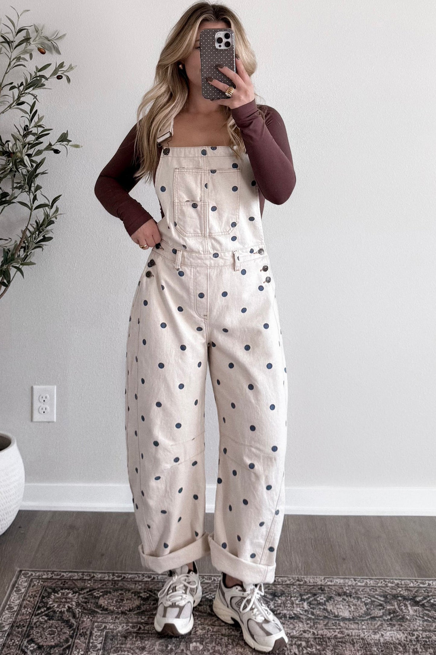 Jet Stream Polka Dot Denim Barrel Overalls