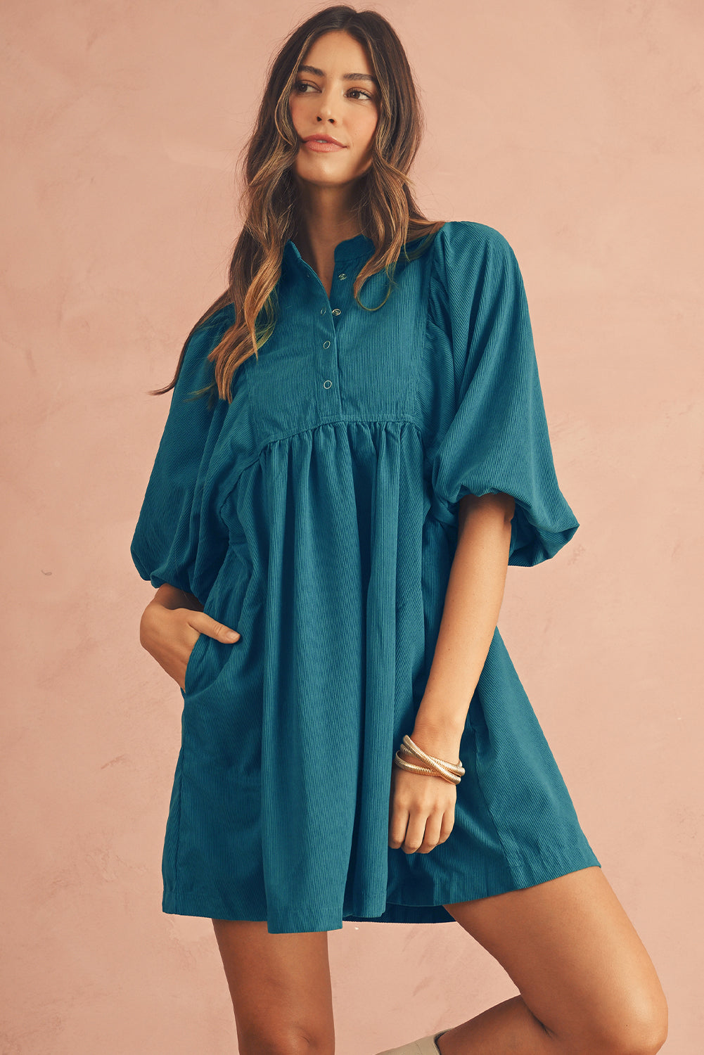 Sky Breeze Empire Waist Corduroy Dress.