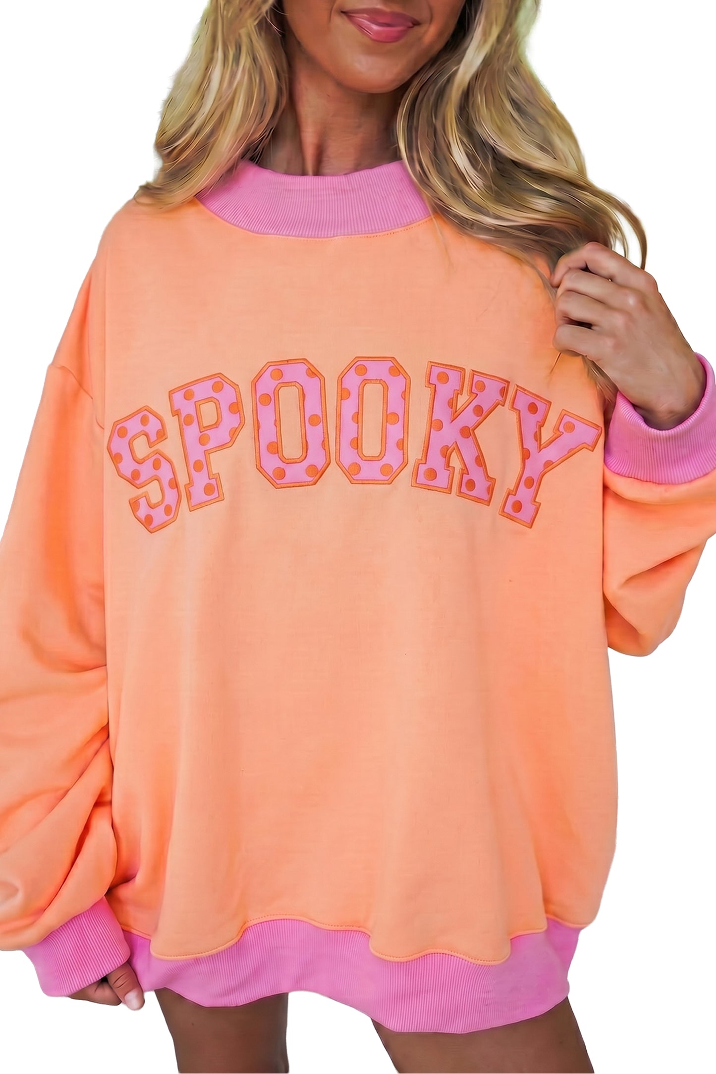 Coffee Polka Dot Letter Graphic Colorblock Mock Neck Tunic Sweatshirt