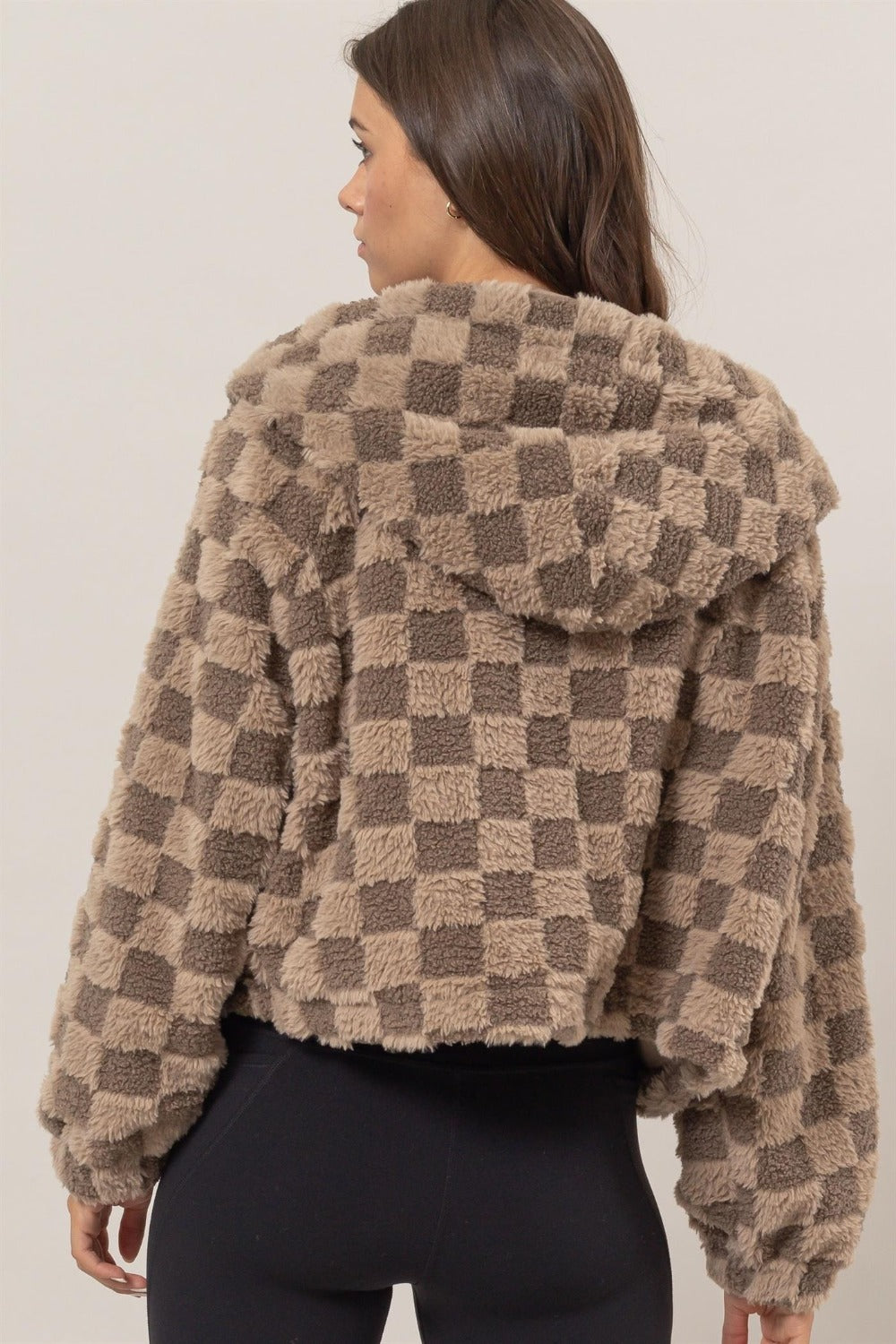 Sophia Sherpa Checkered Hooded Jacket