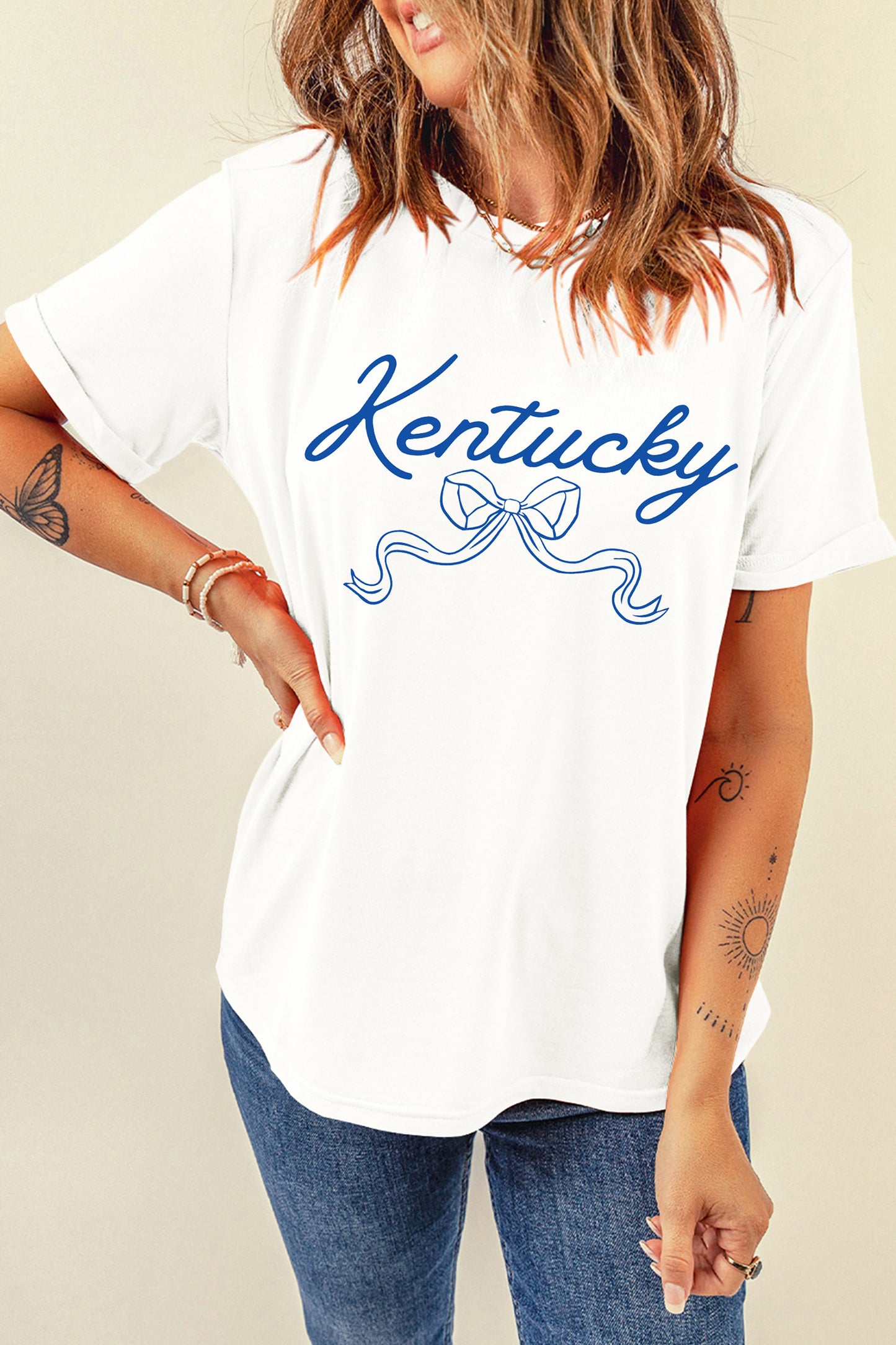 White Kentucky Bow Printed Casual T Shirt