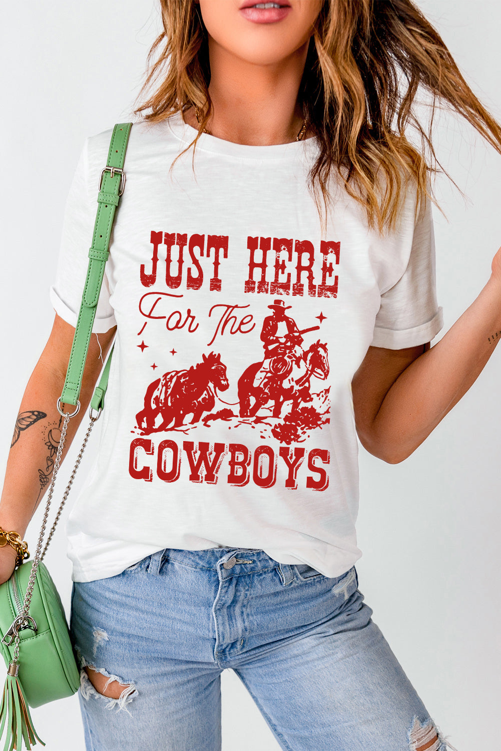 JUST HERE For THE COWBOY Crew Neck T Shirt