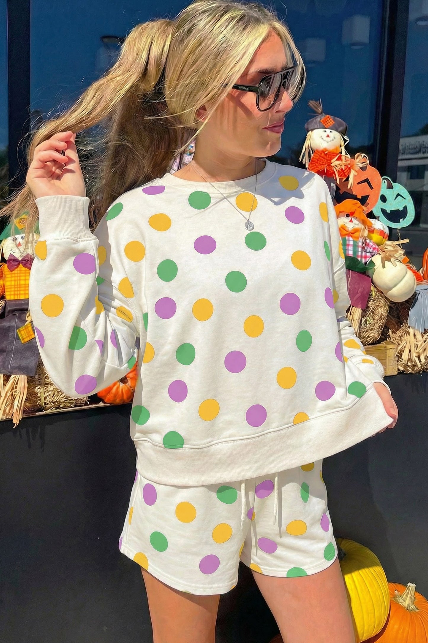 Sky Blue Polka Shorts Set