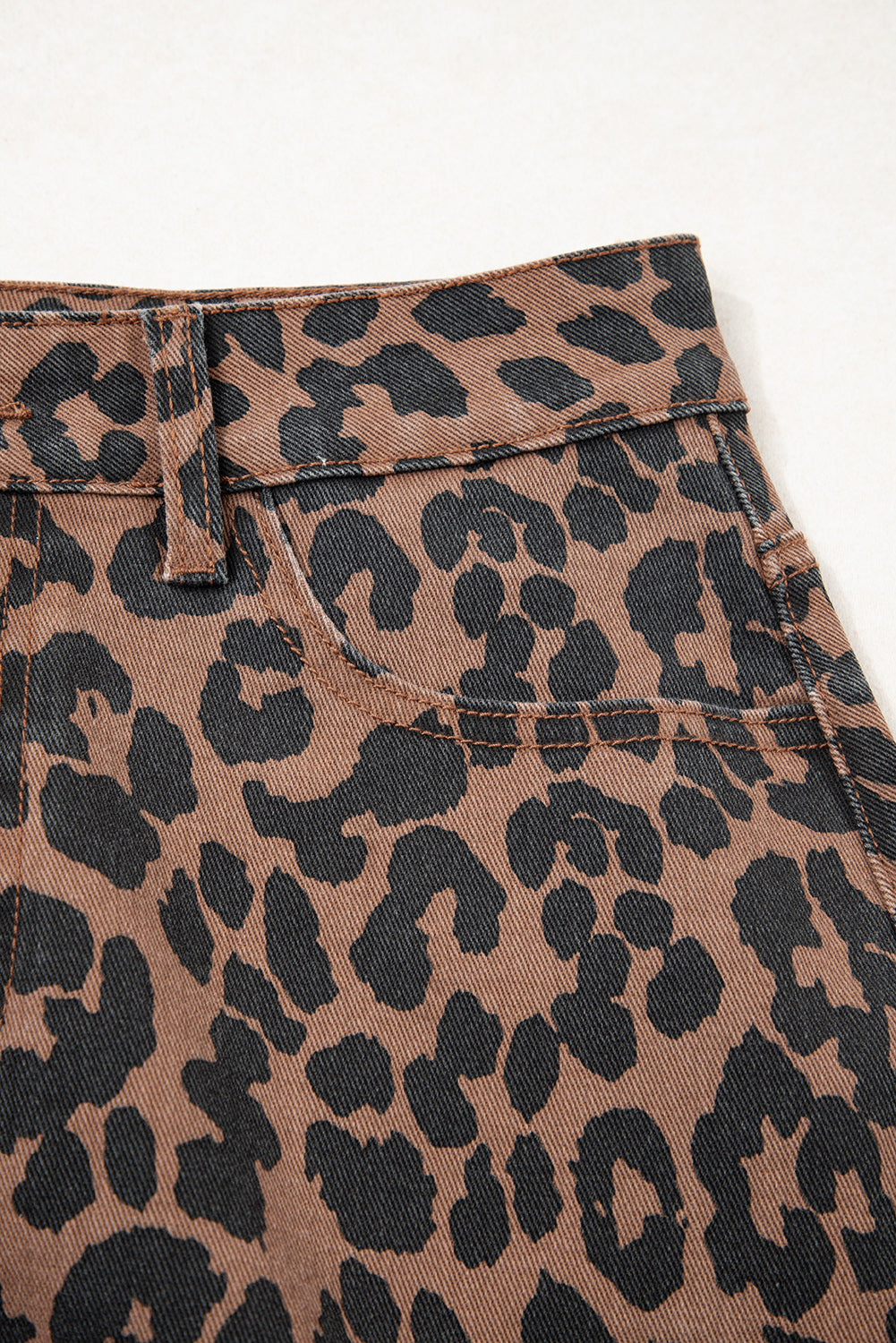 Brown Leopard Print Frayed Edge Denim Skirt Long Casual Daily Wear