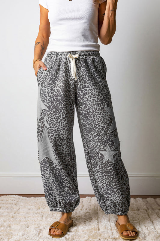 Leopard Print Star Patched Jogger pre order gray or khaki