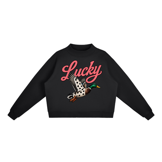 Lucky duck Fleece Mock-Neck Crew Sweatshirt