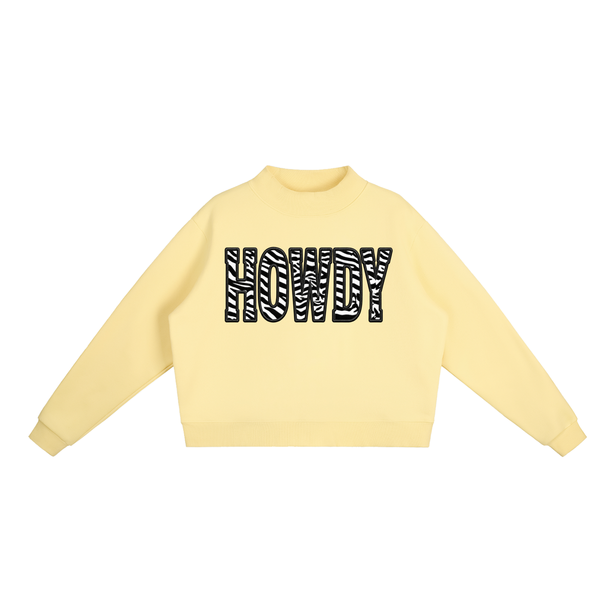 Howdy Zebra fleece Mock-Neck Crew Sweatshirt