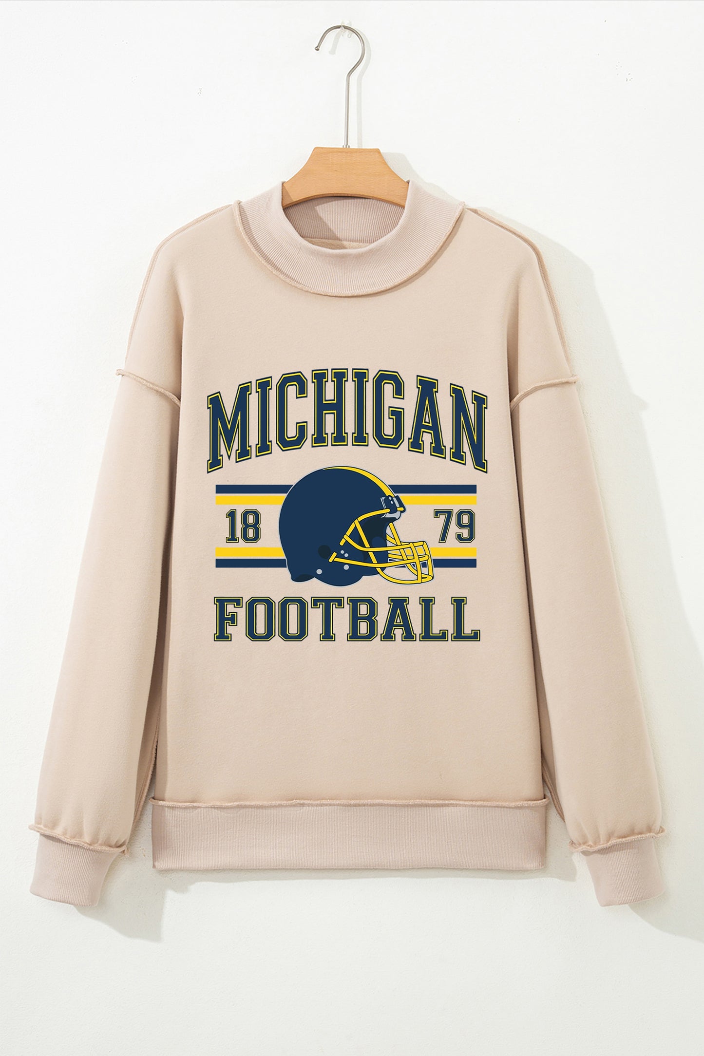 Apricot MICHIGAN FOOTBALL Double Side Printed Reversible Mock Neck Sweatshirt
