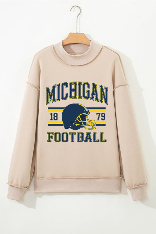 Apricot MICHIGAN FOOTBALL Double Side Printed Reversible Mock Neck Sweatshirt