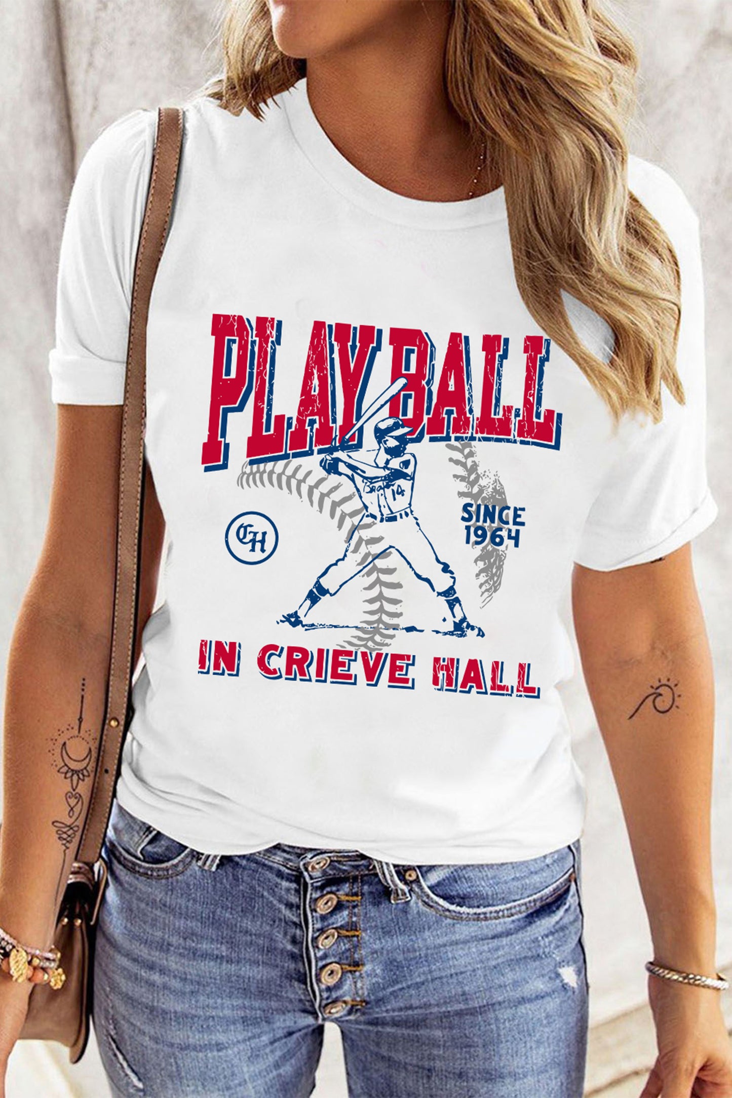 White PLAY BALL IN CRIEVE HALL Retro Graphic Tee