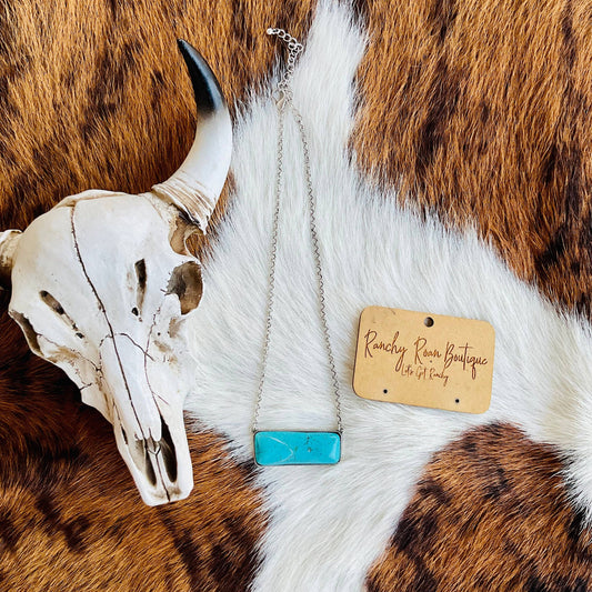 Turquoise Rectangle Stone Western Necklace