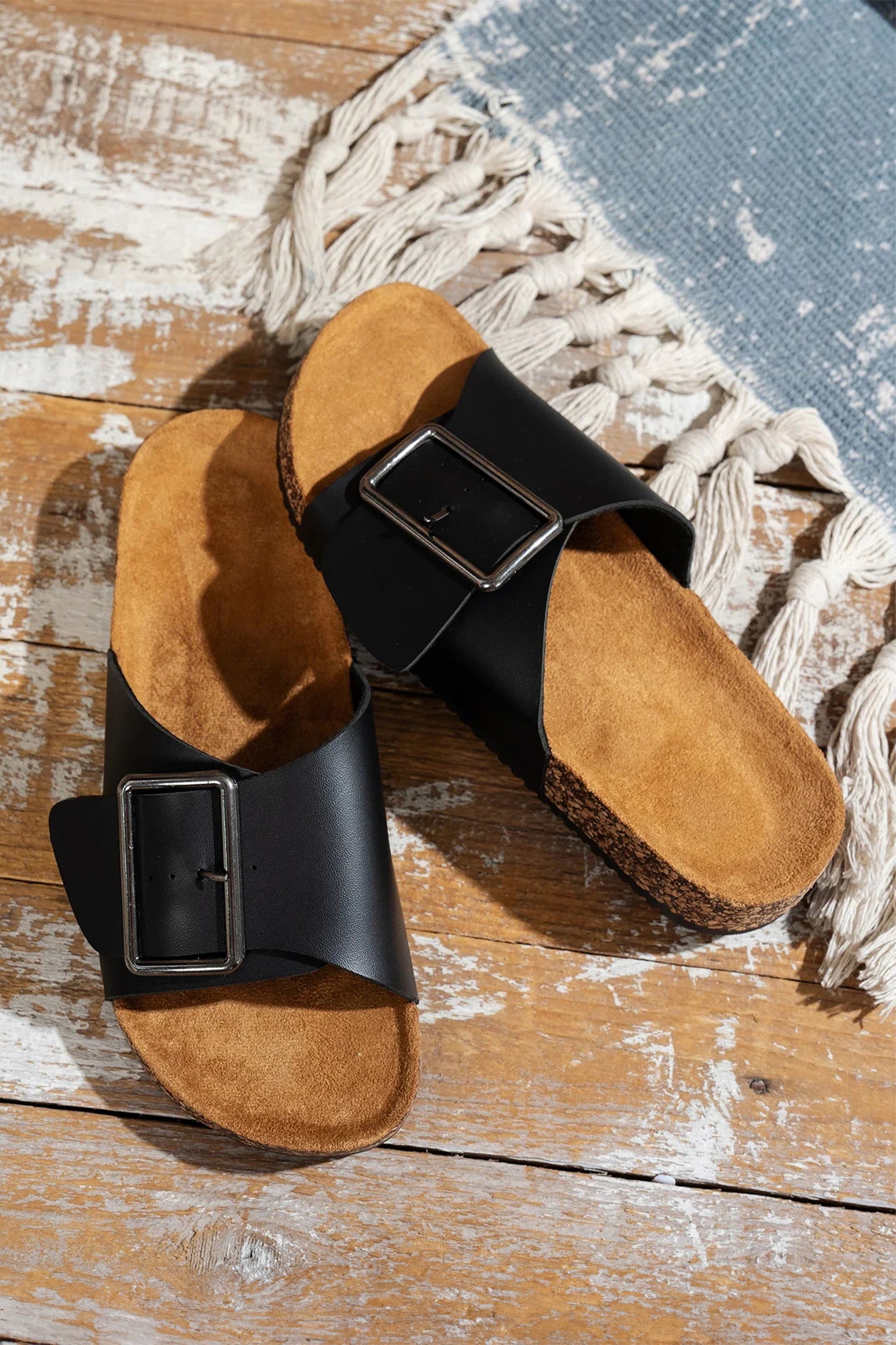 Buckle Strap Flat Slippers