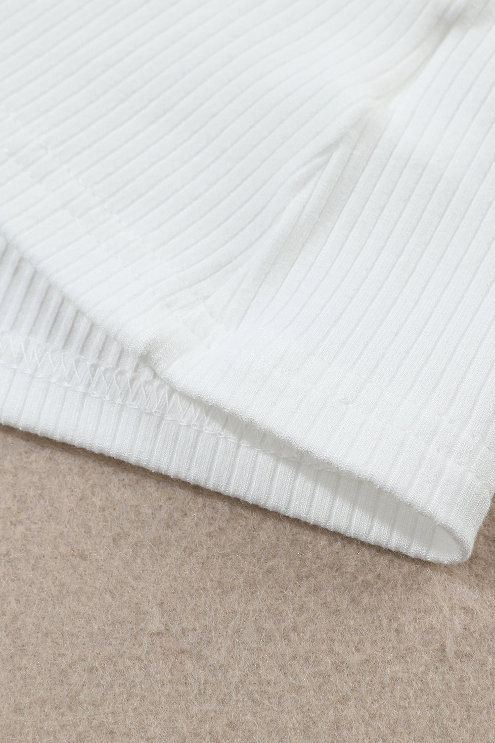 White Ribbed Knit High Neck Long Sleeve Top