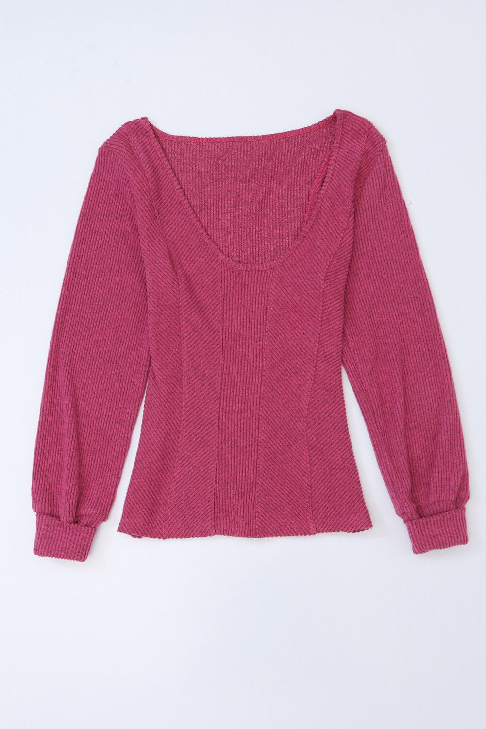 U Neck Textured Long Sleeve Top