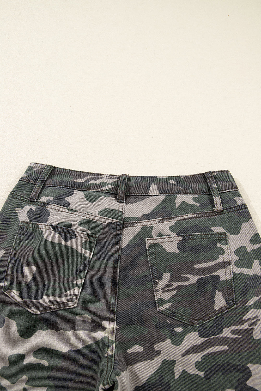 Green Camo Denim Cargo Wide Leg Pants