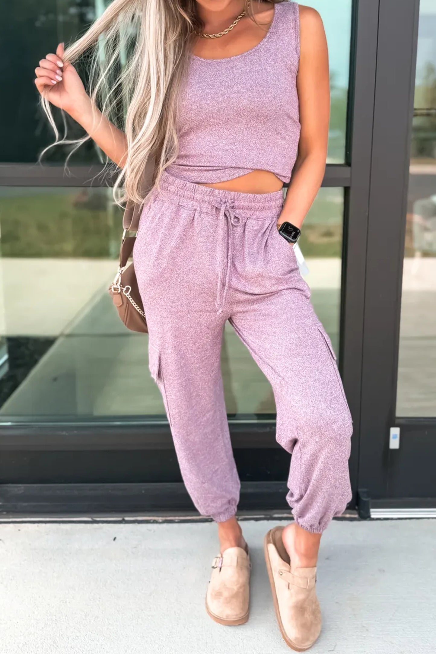 Orchid Bouquet Casual Tank Top Drawstring Jogger Pants 2pcs Outfit