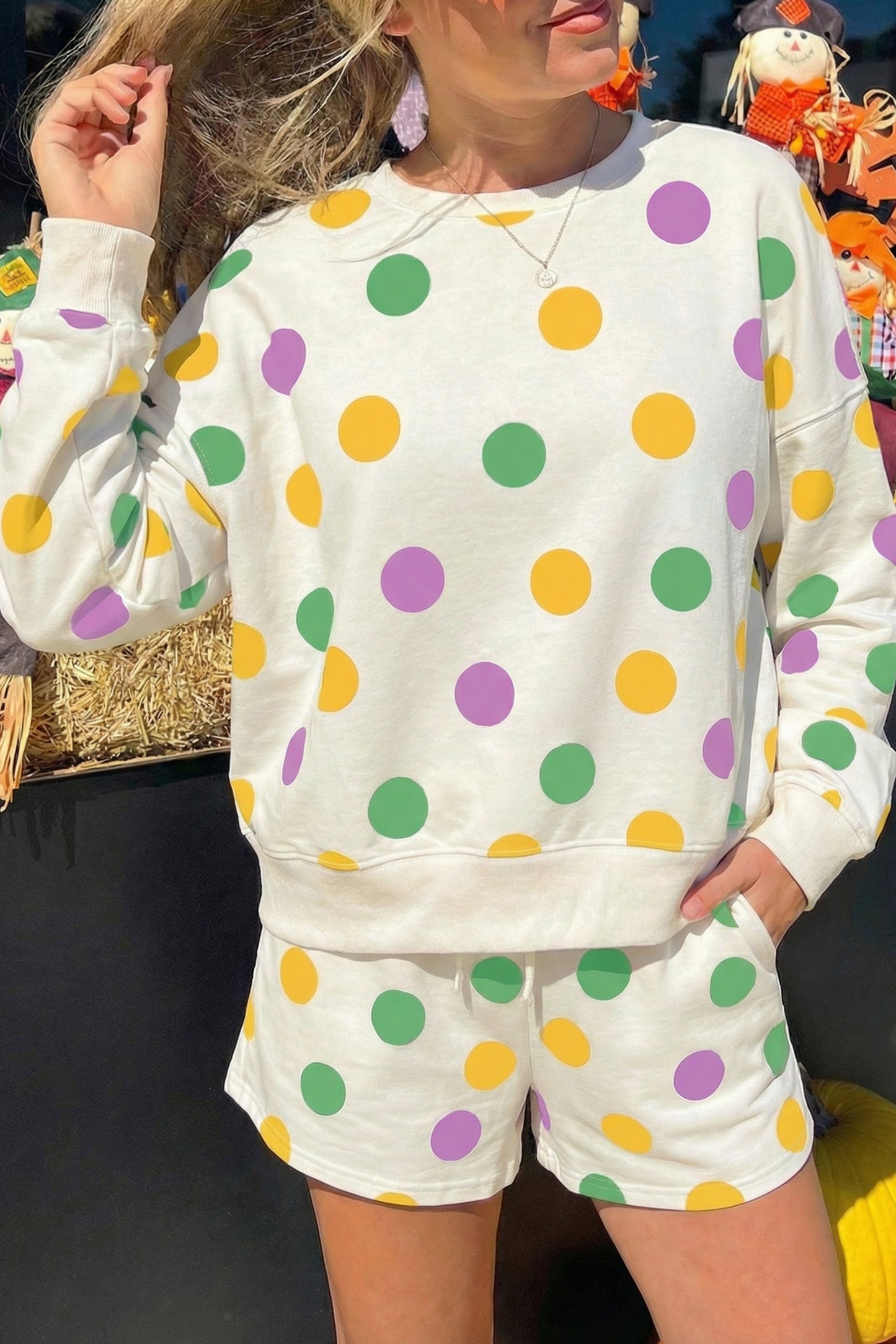 Sky Blue Polka Shorts Set