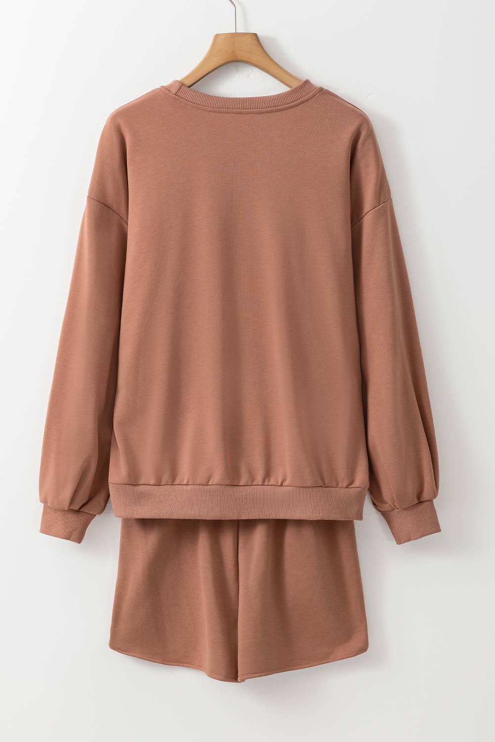 Sequined COFFEE Print Loose Fit Sweatshirt and Shorts Set