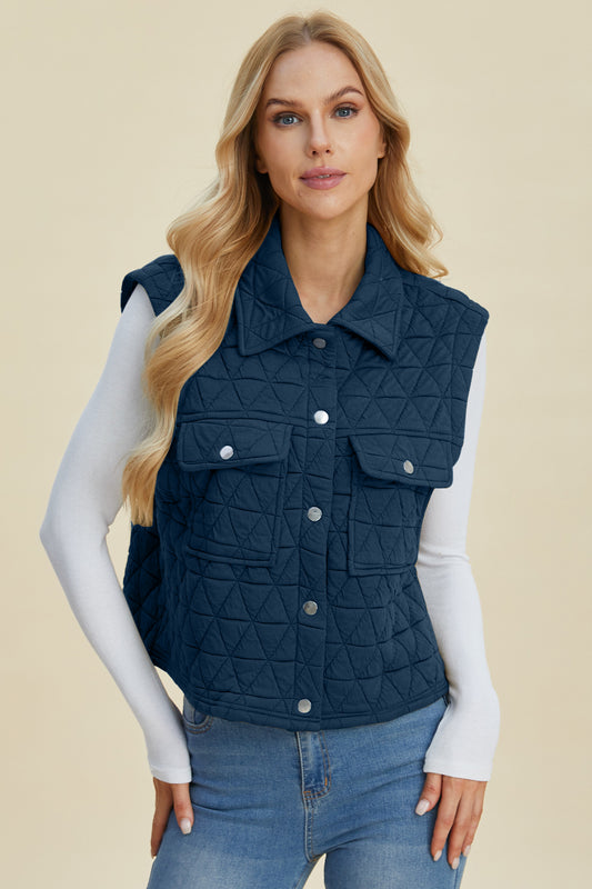 Double Take Texture Snap Down Vest Coat