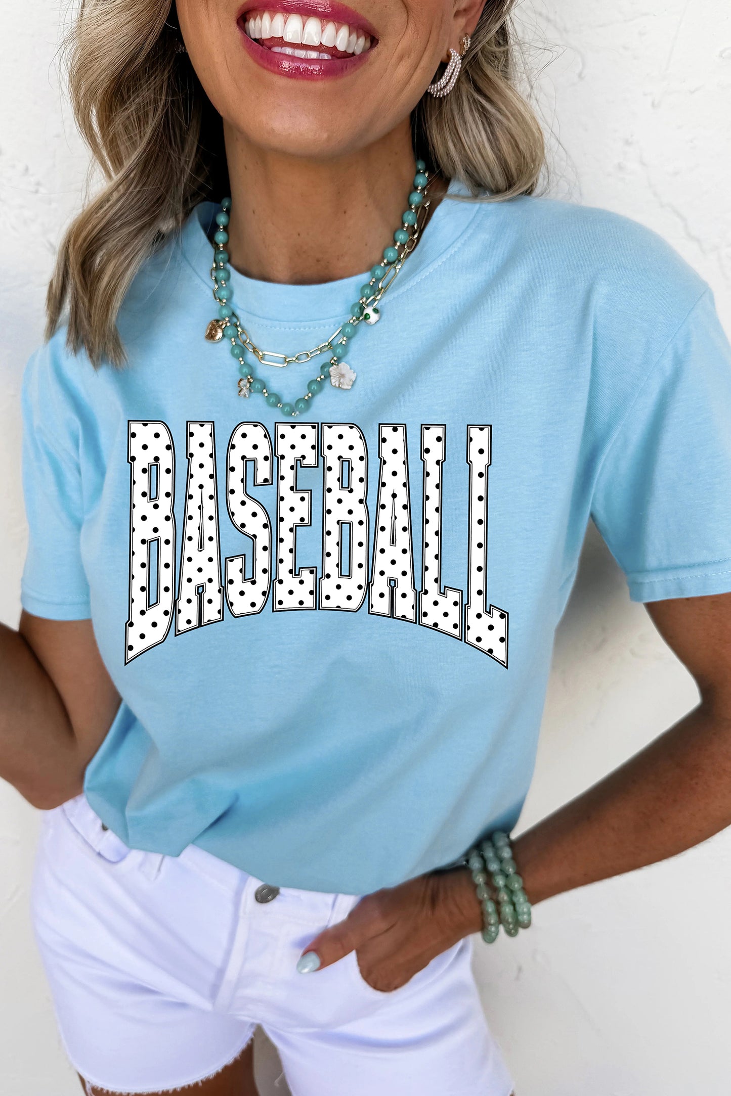 l BASEBALL Polka Dot Lettering Print T Shirt